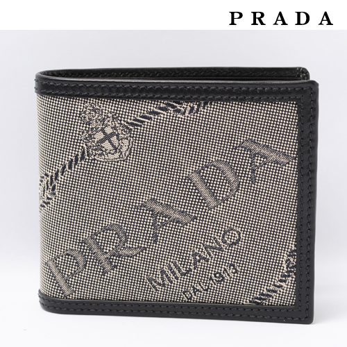 プラダ PRADA メンズ 2折財布 ロゴジャガード ブルー×ブラック 2M0738 新品 【送料無料】
